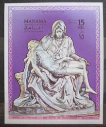 Potovn znmka Manma 1970 Souso, Michelangelo neperf. Mi# Block 61 B Kat 20