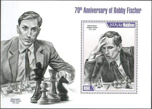 Potovn znmka Maledivy 2013 Bobby Fischer, achy Mi# Block 659 Kat 7.50 - zvtit obrzek