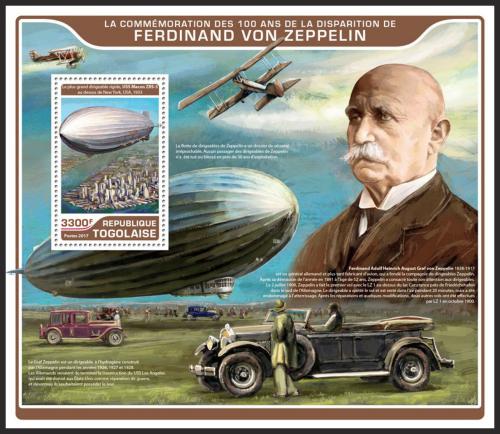 Potovn znmka Togo 2017 Ferdinand von Zeppelin Mi# Block 1428 Kat 13