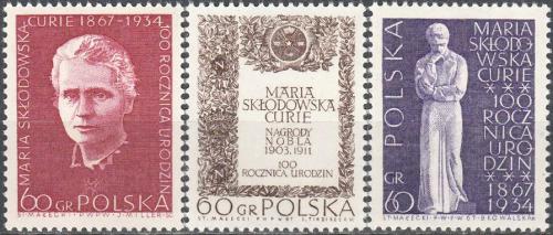 Potovn znmky Polsko 1967 Marie Curie-Skodowsk Mi# 1777-79