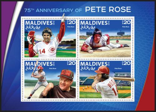Potovn znmky Maledivy 2016 Pete Rose, baseball Mi# 6384-87 Kat 10