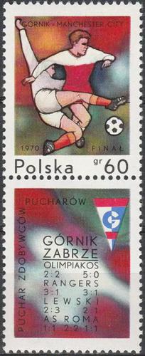 Potovn znmka Polsko 1970 Fotbalov pohr Grnik Zabrze  Manchester City Mi# 2008