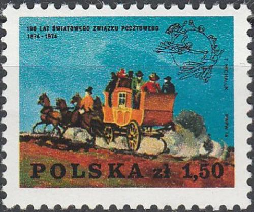 Potovn znmka Polsko 1974 UPU, 100. vro, potovn dostavnk Mi# 2308