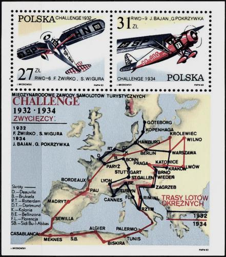 Potovn znmky Polsko 1982 Letadla a mapa Mi# Block 87