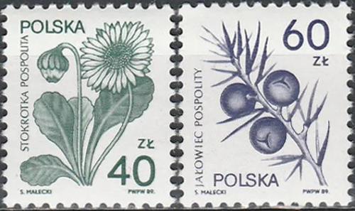 Potovn znmky Polsko 1989 Liv rostliny Mi# 3214-15