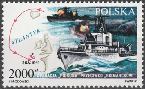 Potovn znmka Polsko 1991 Operace Piorun proti Bismarckovi Mi# 3332 - zvtit obrzek