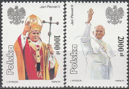 Potovn znmky Polsko 1991 Pape Jan Pavel II. Mi# 3334-35