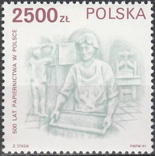 Potovn znmka Polsko 1991 Vroba papru, 500. vro Mi# 3337 - zvtit obrzek