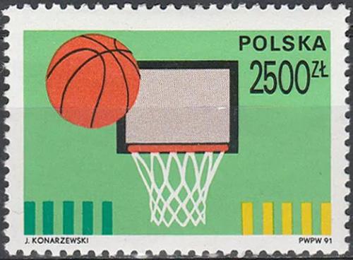 Potovn znmka Polsko 1991 Basketbal, 100. vro Mi# 3340