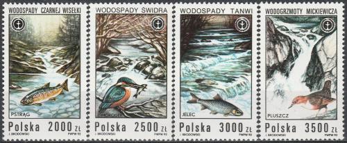 Potovn znmky Polsko 1992 Fauna a vodopdy Mi# 3379-82