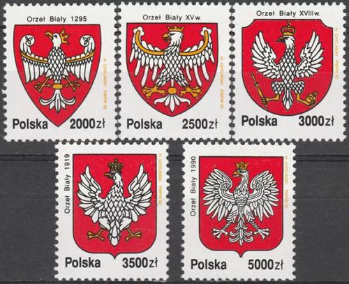 Potovn znmky Polsko 1992 Sttn znaky Mi# 3420-24