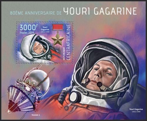 Potovn znmka SAR 2014 Jurij Gagarin Mi# Block 1129 Kat 14
