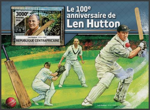 Potovn znmka SAR 2016 Len Hutton, kriket Mi# Block 1498 Kat 14