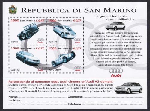 Potovn znmky San Marino 1999 Automobily Audi Mi# Block 26