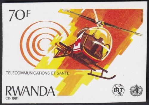 Potovn znmka Rwanda 1981 Helikoptra neperf. Mi# 1133 B