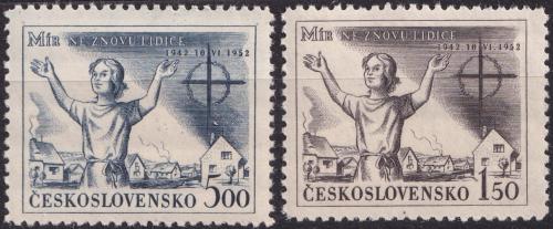 Potovn znmky eskoslovensko 1952 Vyplen Lidic, 10. vro Mi# 741-42