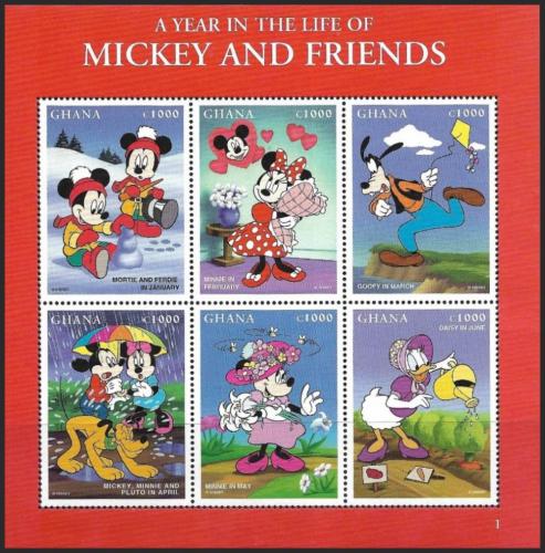 Potovn znmky Ghana 1998 Disney, Mickey Mouse a ptel Mi# 2685-90 - zvtit obrzek