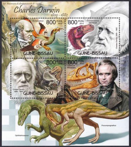 Potovn znmky Guinea-Bissau 2012 Charles Darwin, dinosaui Mi# 6047-50 Kat 14